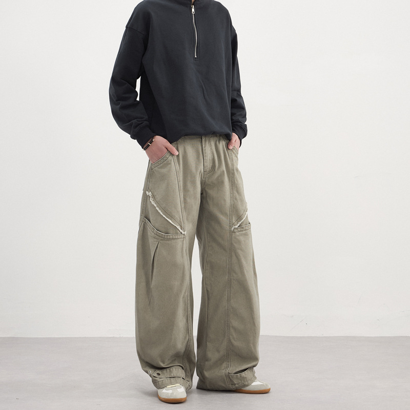 LKTM男装 美式重磅设计感弯刀工装裤男女潮牌baggy廓形纯棉休闲裤