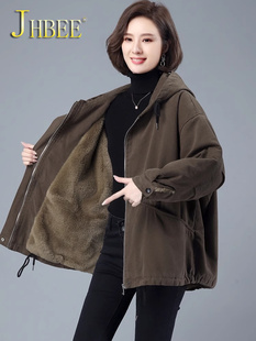 宽松休闲棉衣加大码 妈妈装 中年外套 新款 加绒加厚派克服女2024冬季