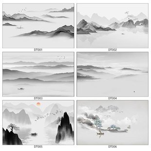 新中式屏风纱画定制半透明乔其纱屏风隔断玄关图纸现代装饰画山水