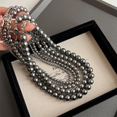 倪妮高叶同款 施家大溪地黑珍珠项链女秋冬毛衣链锁骨链小众高级感