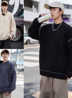 男大童冬季毛衣2024新款初中生青少年宽松圆领韩版内搭上衣潮9632