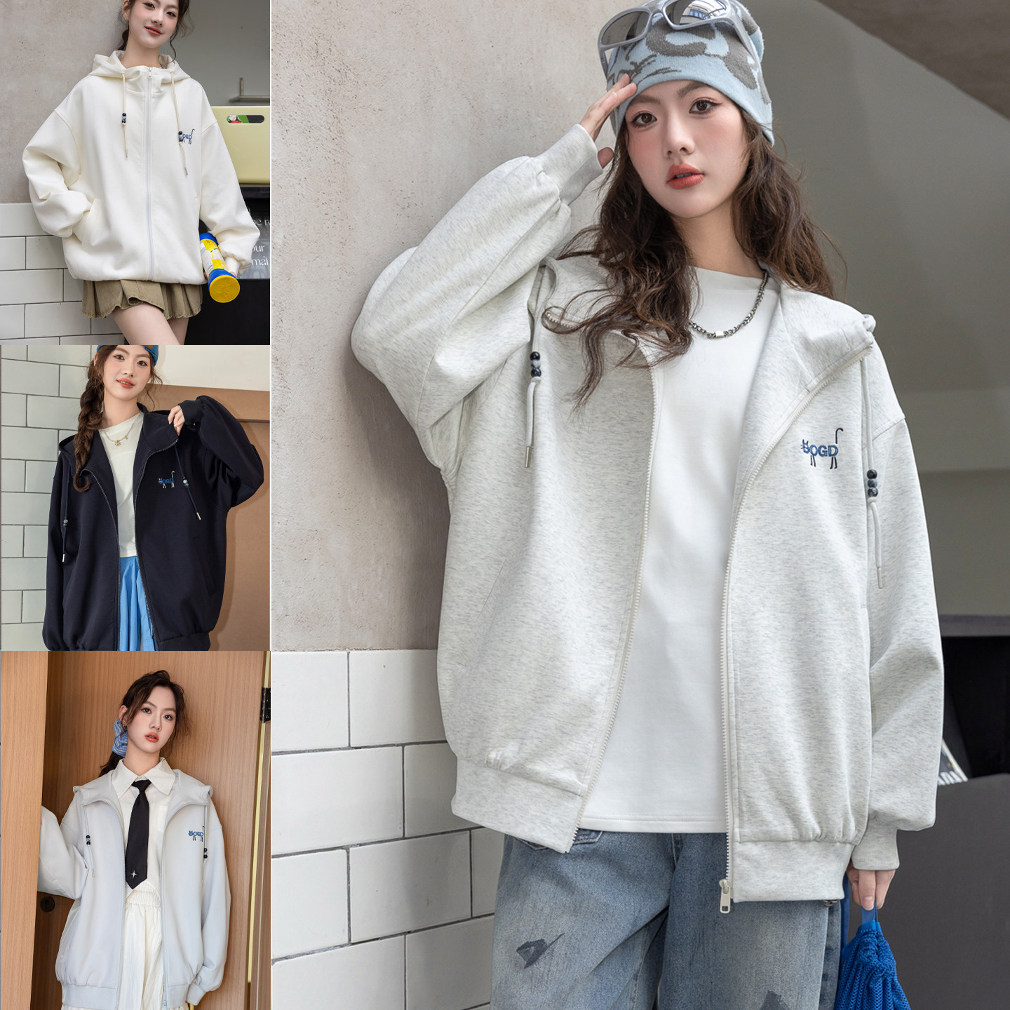 女大童外套骄骄虎2026春装新款初中生高中生连帽拉链卫衣上衣9015