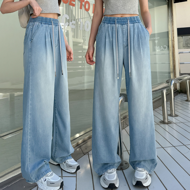 骄骄虎女童夏季牛仔裤2025新款初中生薄款天丝抖抖裤防蚊裤子7280