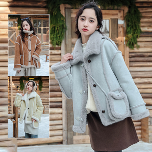 骄骄虎女大童加绒加厚皮毛一体外套2024冬季新款初中生毛毛衣6495