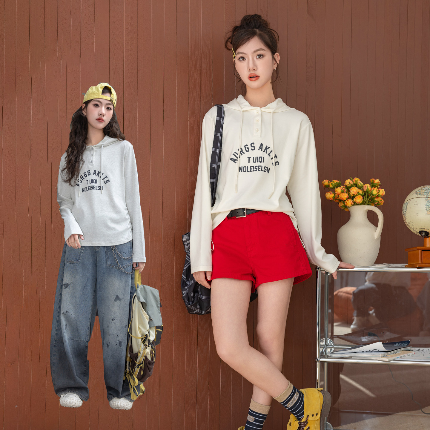 女童卫衣骄骄虎2026春装新款初中生高中生长袖t恤衫连帽打底9001