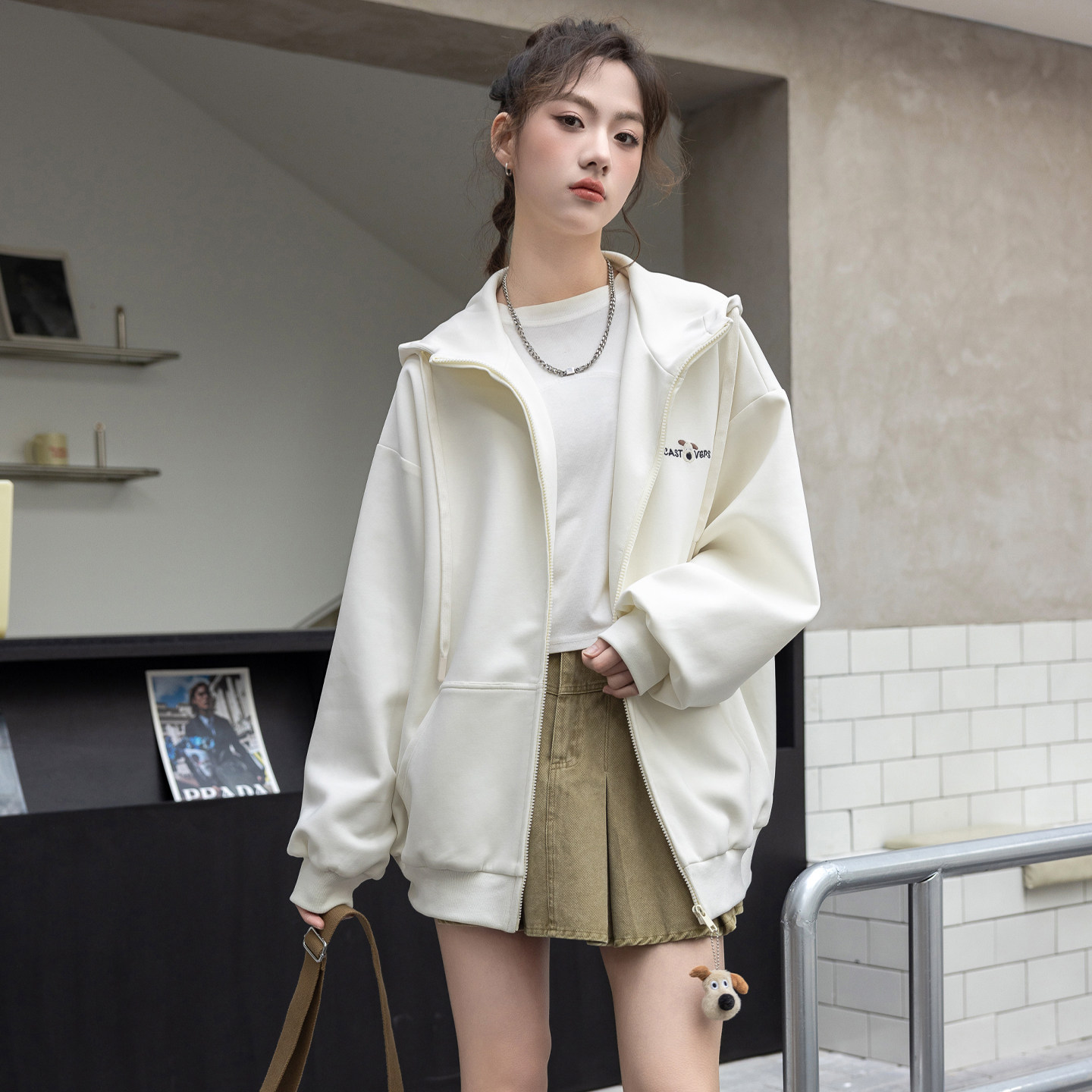 骄骄虎女大童连帽春装卫衣外套2026新款初中生高中生针织上衣9086