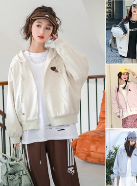 骄骄虎女大童初中生连帽休闲外套2024春季新款青少年韩版上衣6037