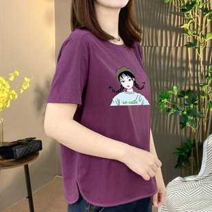 捡漏外贸 印花T恤女宽松显瘦减龄妈妈装 时尚 上衣 甜美可爱风短袖