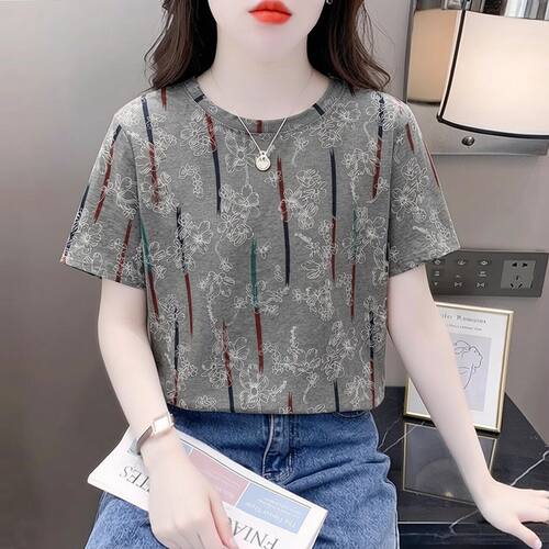 夏季爆款精致印花短袖t恤女2026年新款宽松洋气别致好看上衣女装