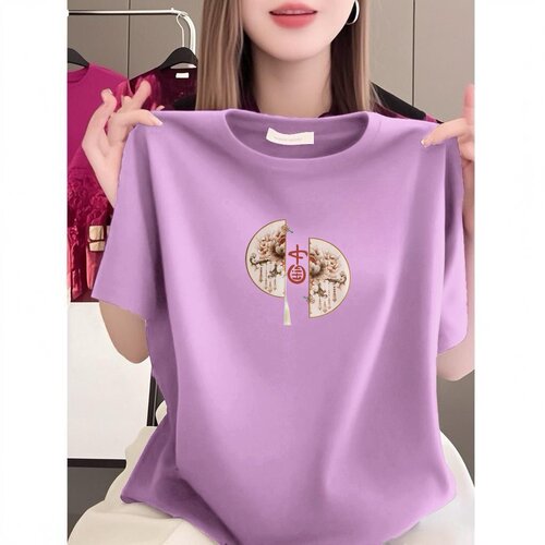 清仓捡漏中老年女装常规款半圆图案T恤爱心图案聚酯纤维透气短袖