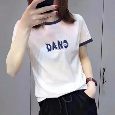 清仓捡漏妈妈装2026夏新款圆领撞色短袖T恤女宽松百搭通勤风上衣