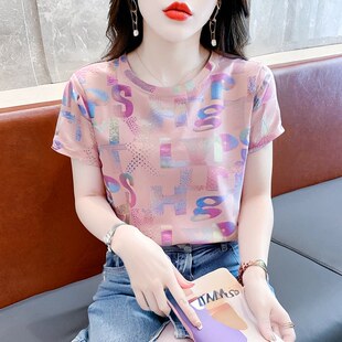 潮牌短袖 宽松字母印花圆领纯棉t恤女装 2026新款 设计感上衣 女夏季