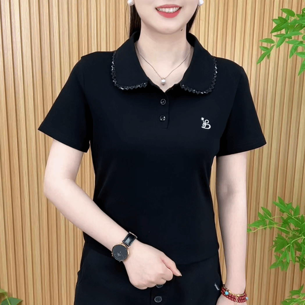 妈妈装中老年休闲新款运动衬衫短袖T恤polo领女士夏季时尚潮上衣