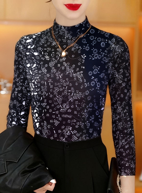 黑色半高领长袖烫钻打底衫女中老年妈妈装时尚减龄加绒保暖上衣