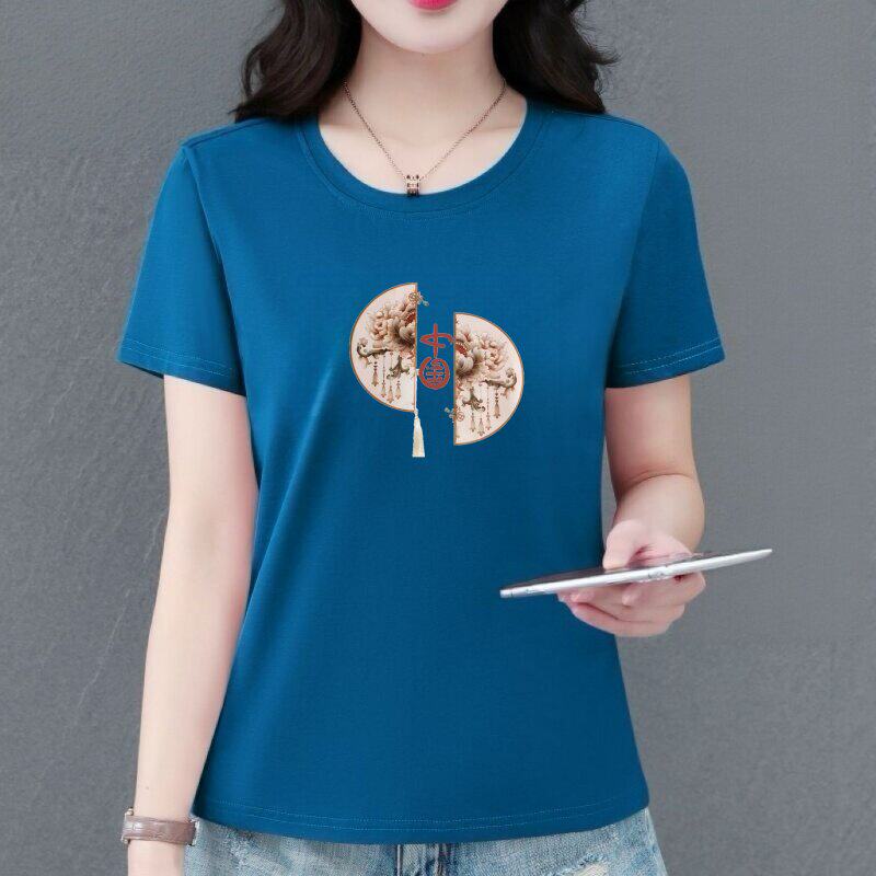清仓捡漏~高档中国风短袖t恤女妈妈装宽松大码显瘦遮肚印花上衣