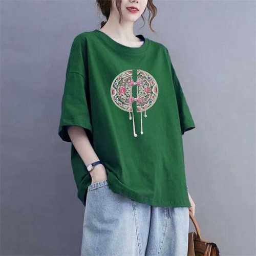 大码妈妈宽松半袖外贸遮肚新中式