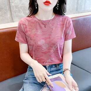 欧货短袖 印花宽松女士妈妈t恤百搭2026年新款 体恤女装 上衣女夏季