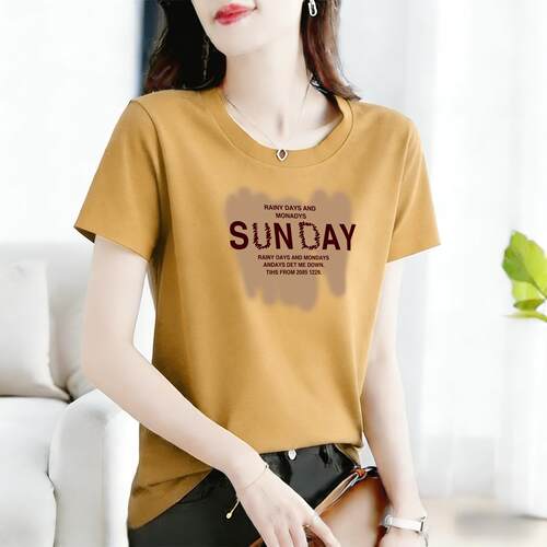 清仓捡漏~外贸时尚印花纯色百搭运动设计感休闲短袖圆领女士上衣