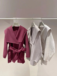 【新品】优雅气质 纯元敏感妹妹牌  大翻领系带羊毛呢大衣