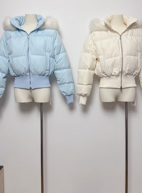 白水女 小暖包 90白鸭绒毛领连帽羽绒服女秋冬短款防风保暖外套
