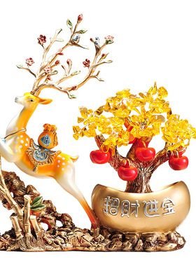 精选新中式高颜值麋鹿摆件带元宝盆老板办公桌Q面家居电视柜玄关