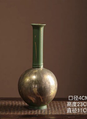 精选设计师新中式l轻奢客厅书房博古架汝白描金六角瓶家居软装装