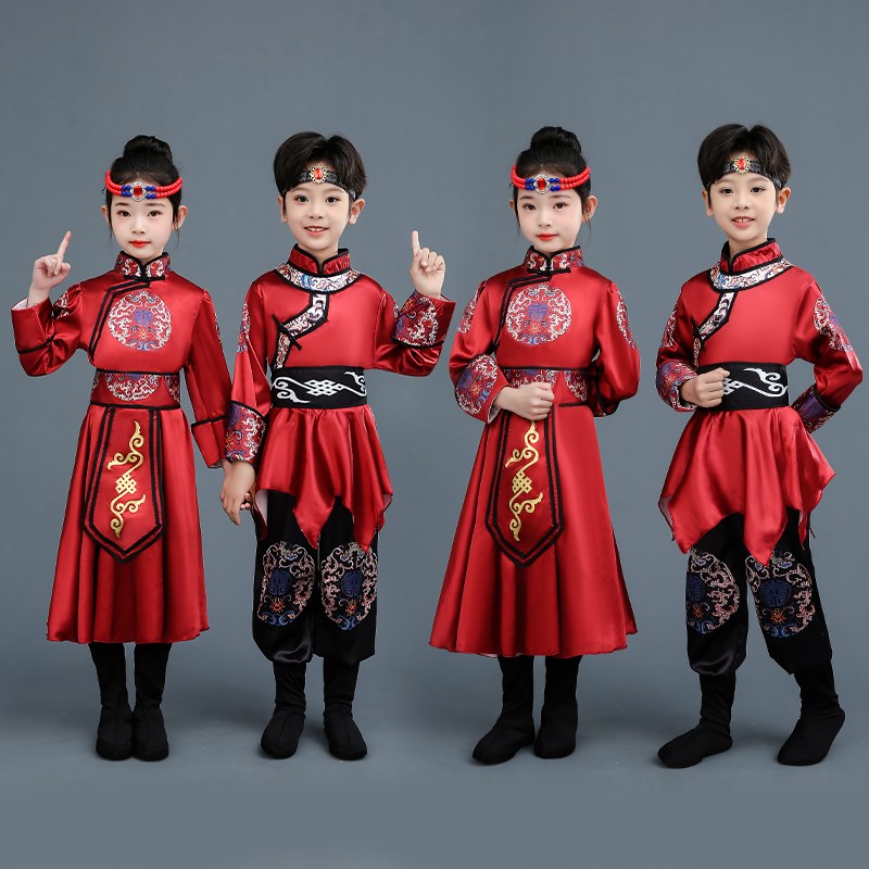 新选六一儿童节蒙古族舞蹈男女儿童草原演M出服蒙族筷子舞白马表