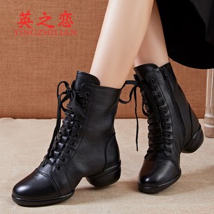 女士广场舞时尚 真皮跳舞鞋 外穿W水兵舞蹈靴子 舞蹈鞋 优选春季