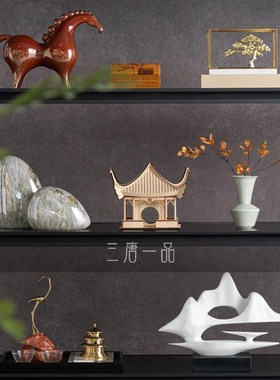 精选新中式云g山雾海意境客厅酒柜开放格摆件售楼处禅意茶室书架