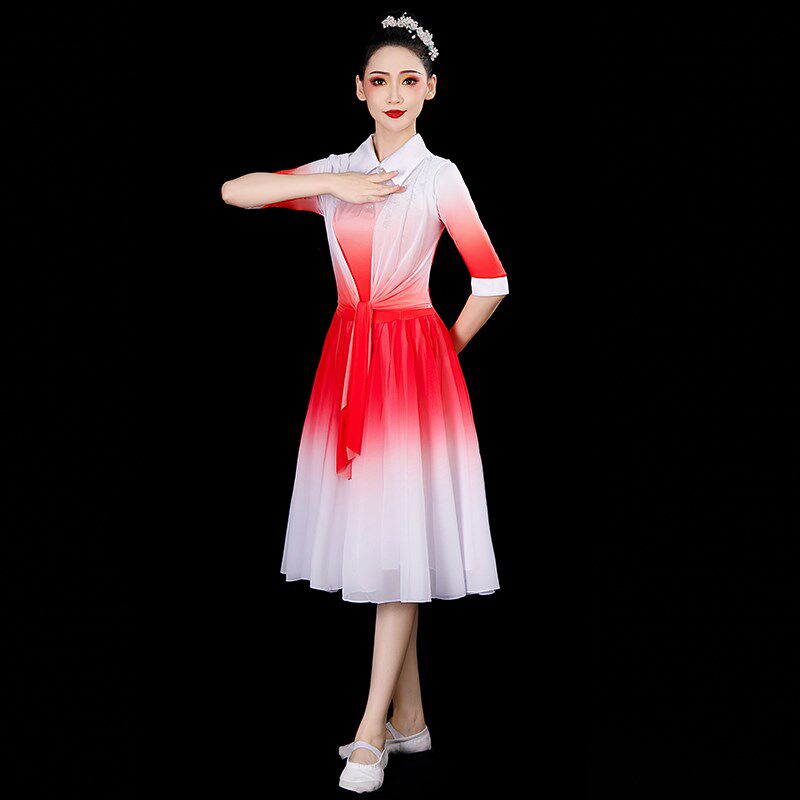 新选现代舞蹈f服装青春活力合唱演出服女成人舞台伴舞广场舞连衣