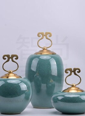 精选现代新中式古典陶瓷储物罐摆件酒店会所售楼处样板.房软装饰