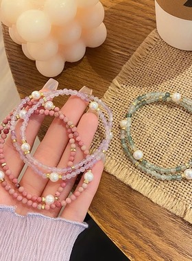 切面浪漫沙滩~超仙甜美ins双圈米珠天然石细手串紫水晶中国风手链