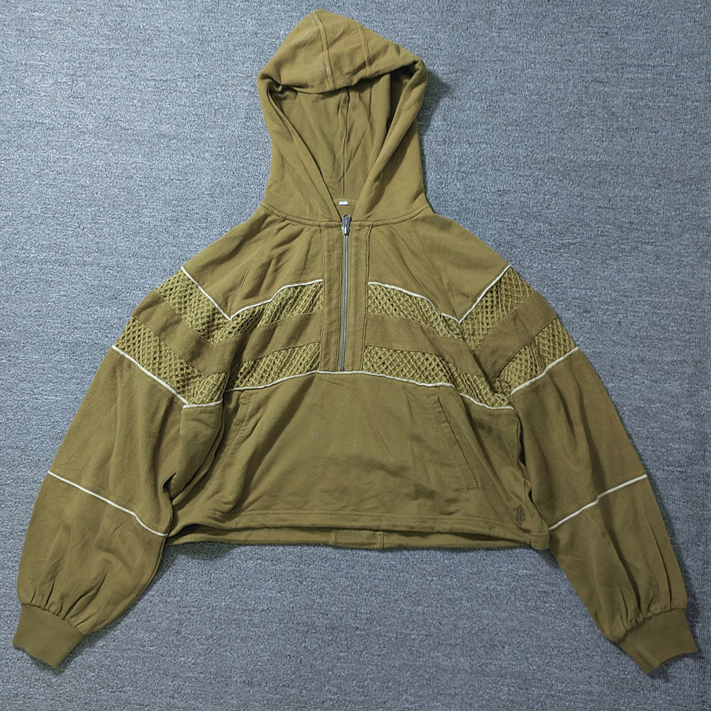 FP洗水连帽刺绣半开衫卫衣女