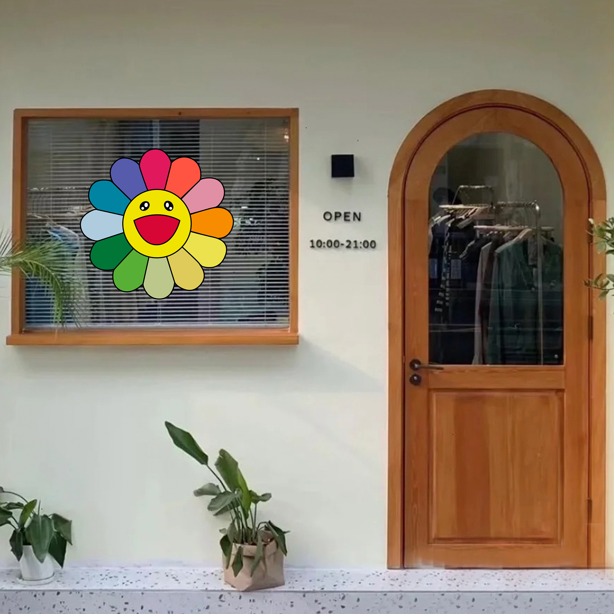 彩虹笑脸网红店创意玻璃门贴纸ins服装奶茶童装店铺橱窗静电贴画