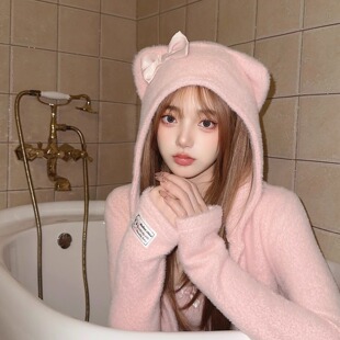 莉摩Bobon21奶猫喵耳柔软仿貂毛毛绒日常 CD2363 家居服套装