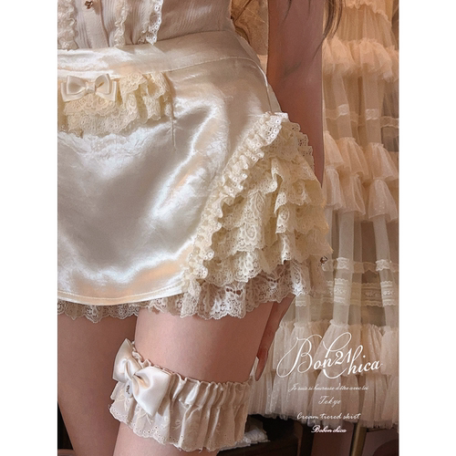 法式少女真醋酸层层蕾丝礼服裙