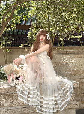莉摩Bobon21天使香颂夏版 古董蕾丝吊带裙D2398