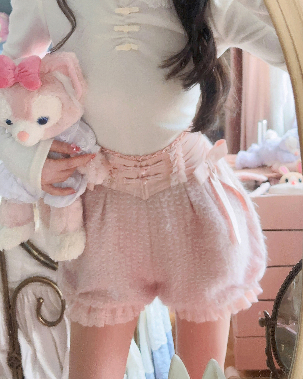 莉摩bobon21质感很灵的亮晶晶盘扣蝴蝶结圈圈羊毛呢泡泡短裤b2205