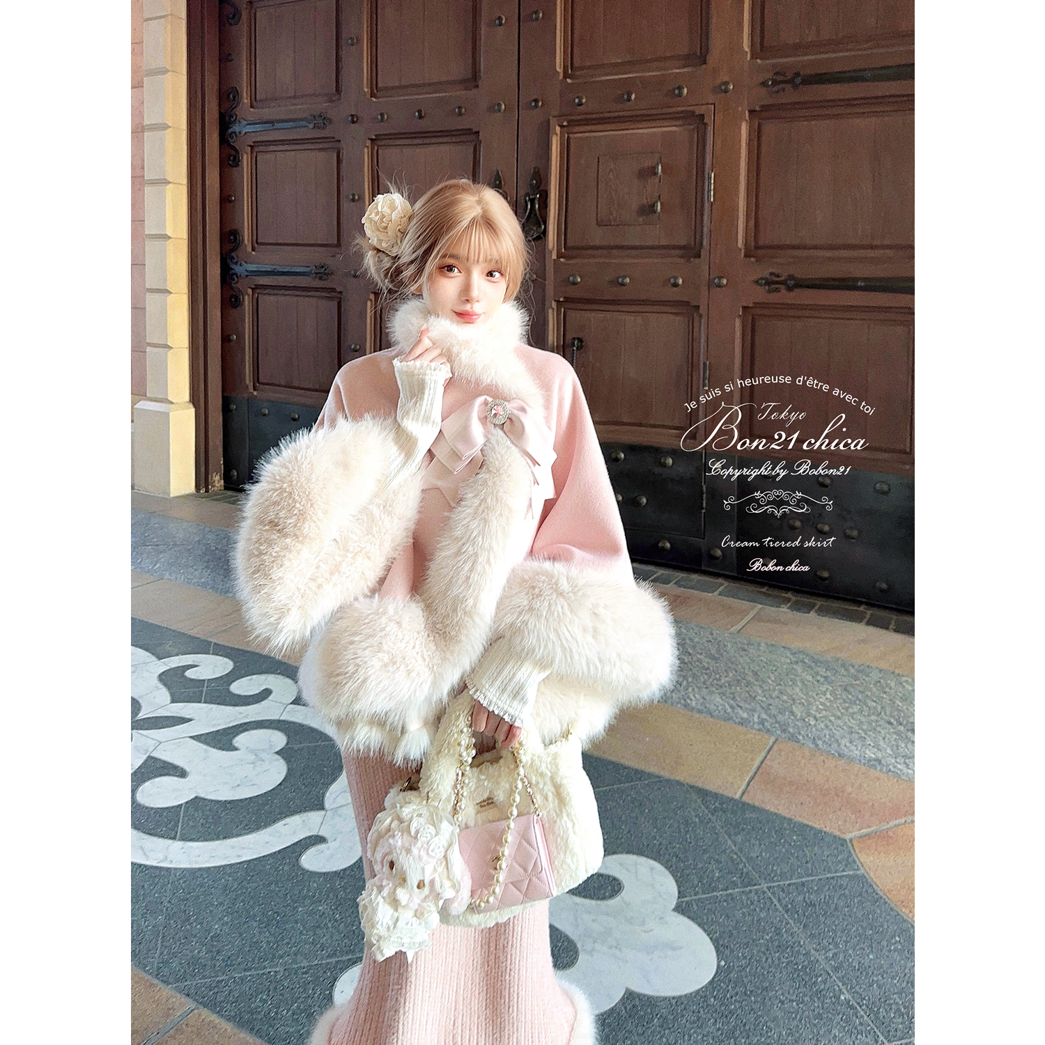 古早奈奈仿狐狸毛羊毛呢面呢斗篷