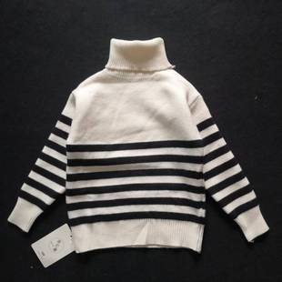 儿童条纹高领加绒毛衣冬男童女童一体绒针织衫 344 小童保暧打底衫
