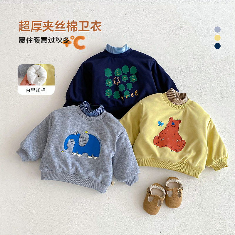 儿童卡通卫衣2025新款冬季男童韩版半高领加厚套头衫宝宝冬装