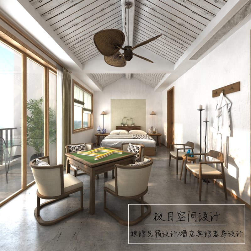 酒店客房样板间设计青年旅馆民宿3d效果图设计工装方案施工图绘制