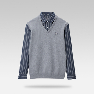 HL23176海系列男款翻领针织衫毛衣毛衫背心薄款假两件春秋套头