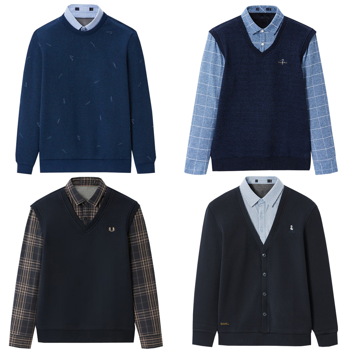 晟莜襕套头石墨烯翻领保暖假两件