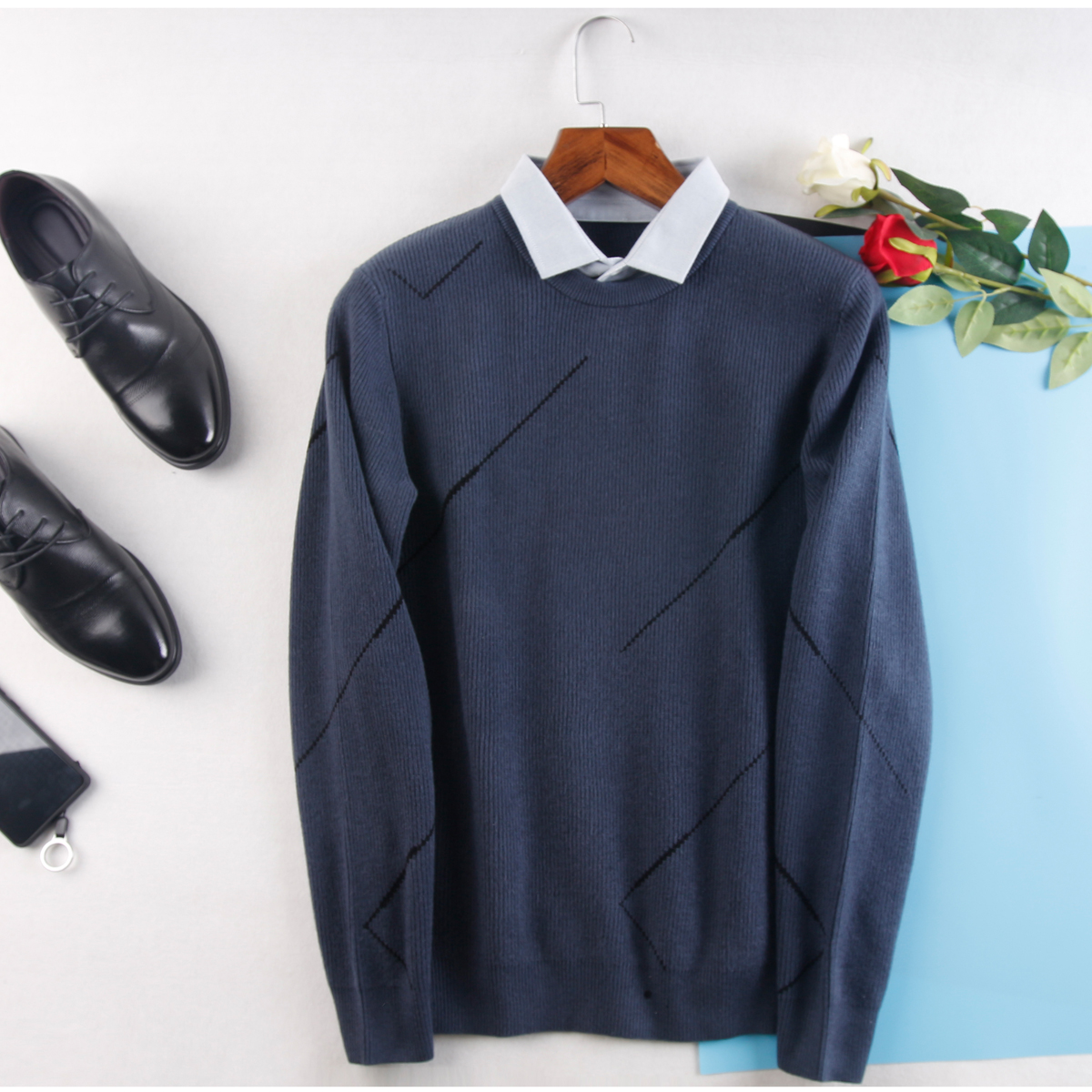 晟莜襕套头衬衣领假两件