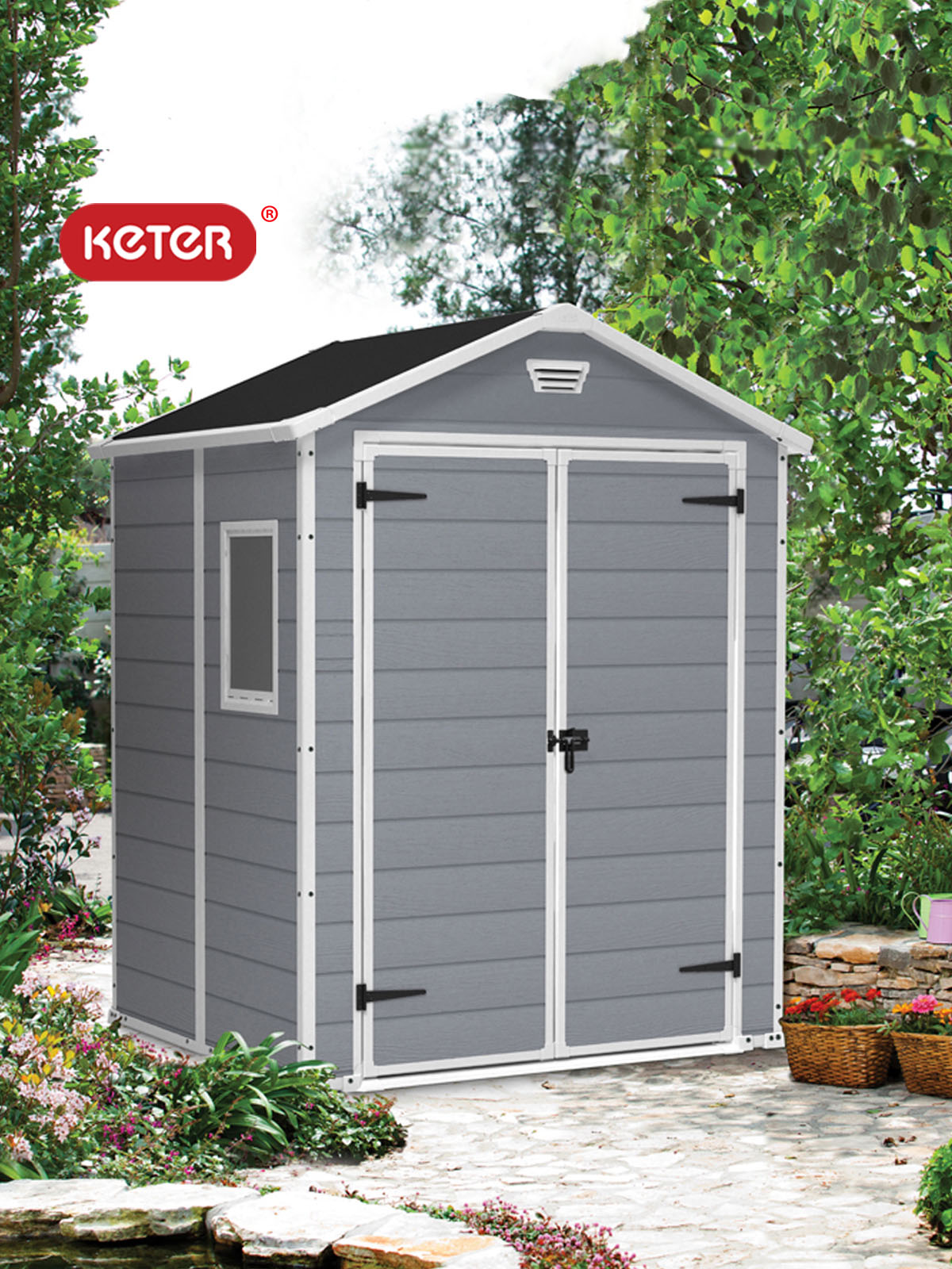 KETER MANOR 6X5户外塑料收纳储物屋家具小型庭院工具间防水防晒