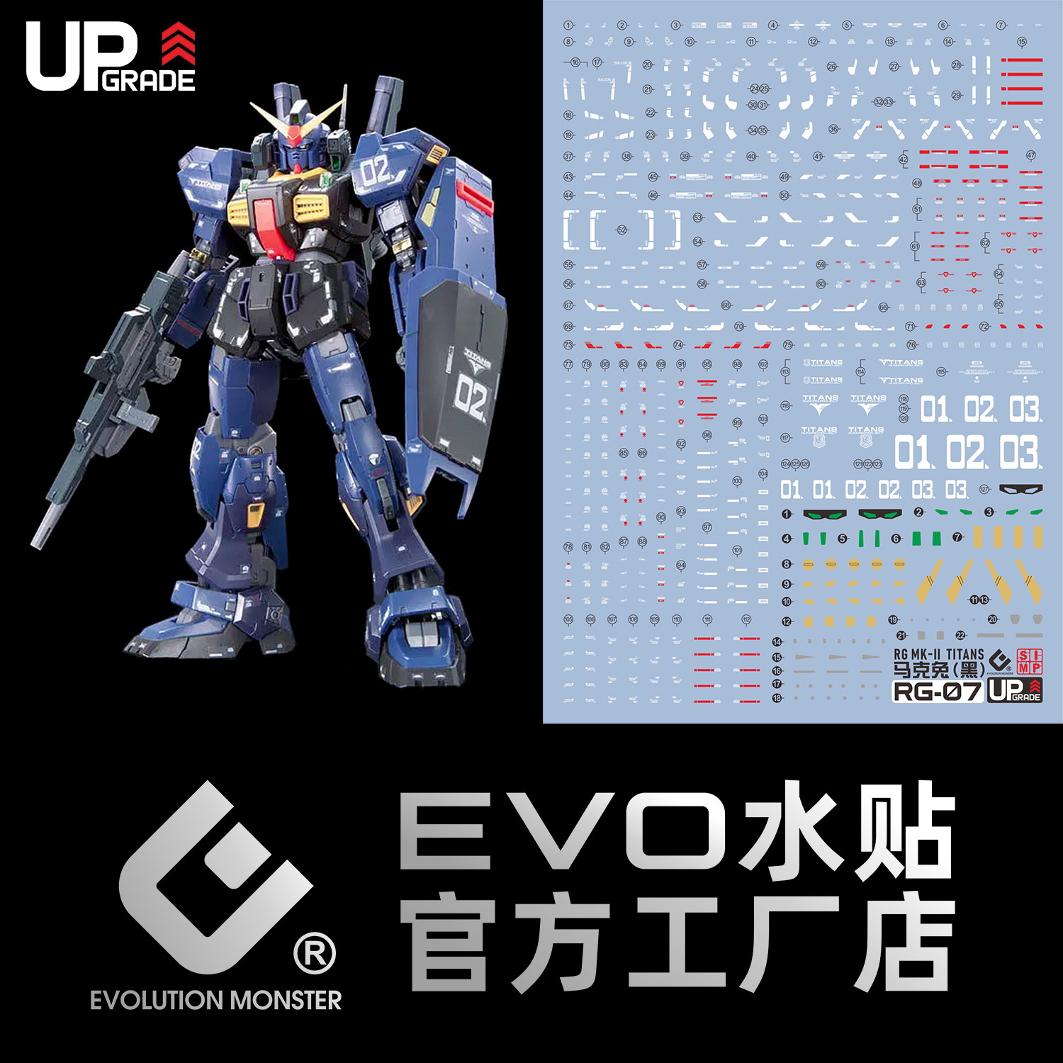 EVO水贴 RG07 马克兔 MK-II 黑兔 泰坦斯配色 荧光 高达模型水贴