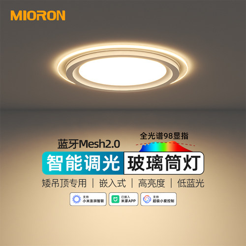 智能玻璃超薄筒灯嵌入式无极调光过道走廊家用客厅矮吊顶无主灯