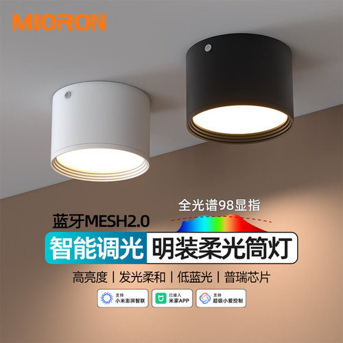 智能明装筒灯led散光客厅天花灯过道灯圆形桶灯吸顶免打孔筒灯