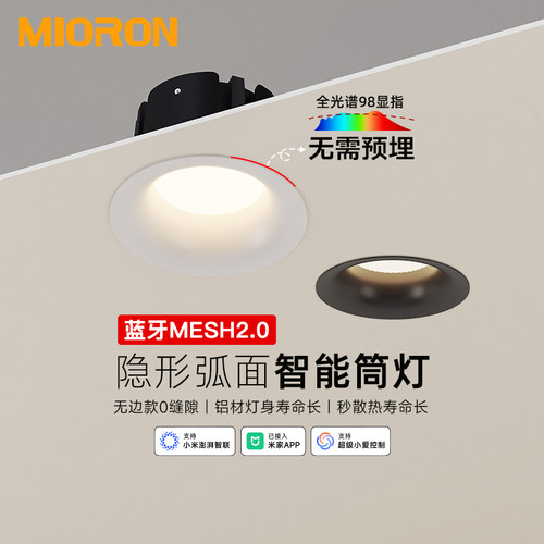 智能无边框筒灯嵌入式弧面客厅防眩无主灯已接入米家APP天花孔灯